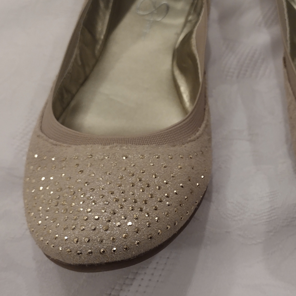 New Jessica Simpson 9.5 Sandaze Ballet Flat Gold Crystals Elastic Sparkle